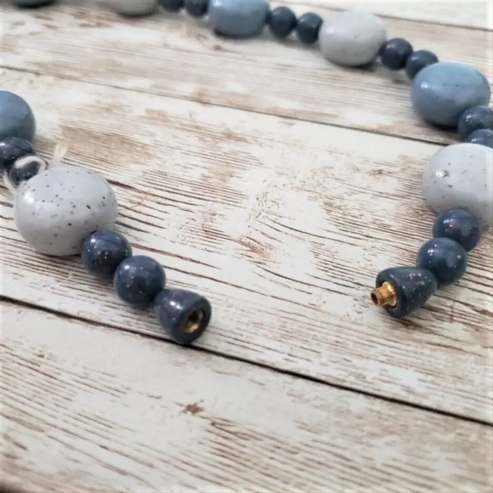 Vintage Necklace - Statement Chunky Round Shades of Blue Beaded Necklace